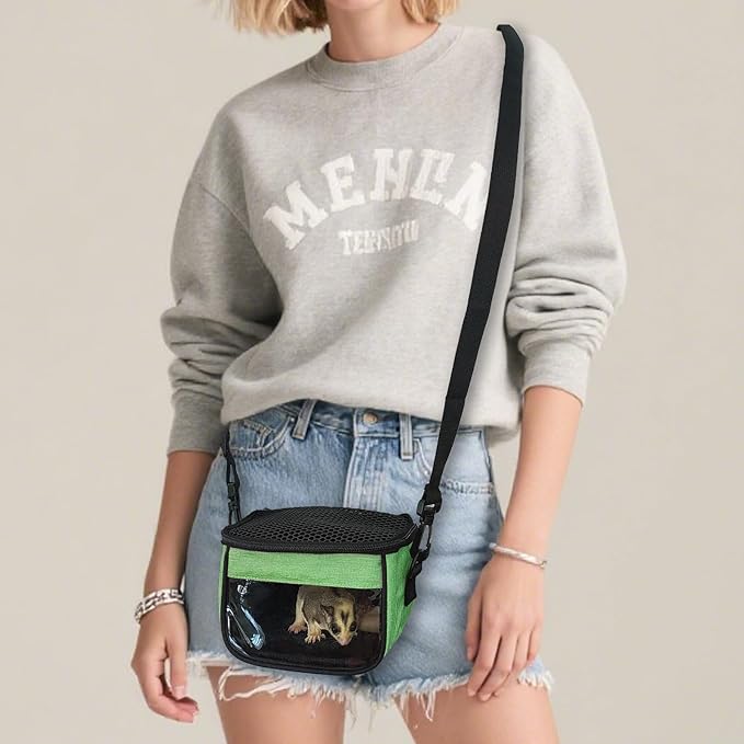 Small Pet Carrier Bag - Single - Shoulder Outdoor Carrier for Hamsters, Sugar Gliders & Flying Squirrels Portable Small Pet Travel Bag (Green)