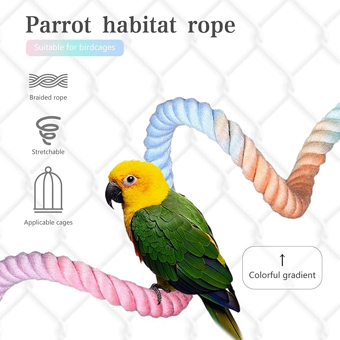 3pcs Gradient Colorful Bird Rope Perch Stand,Bird Cage Climbing Rope Toys Accessories,Bendable Climbing,Parakeet Lovebirds Cockatiels Budgies Play (9.8'',15.7'',39.3'')