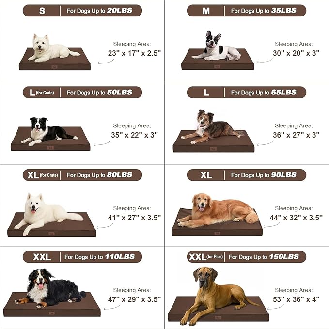 Outdoor Dog Bed for Medium Dogs, Waterproof Dog Crate Bed for Puppy Beds, Orthopedic Egg Crate Foam Pet Bed with Washable and Removable Oxford Cover, Brown