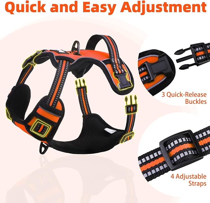 PUPTECK No Pull Dog Harness Medium Sized, Adjustable Reflective Dog Harness with Handle Easy Control, Comfortable Soft Padded Pet Vest Harness for Medium Dogs, Orange M
