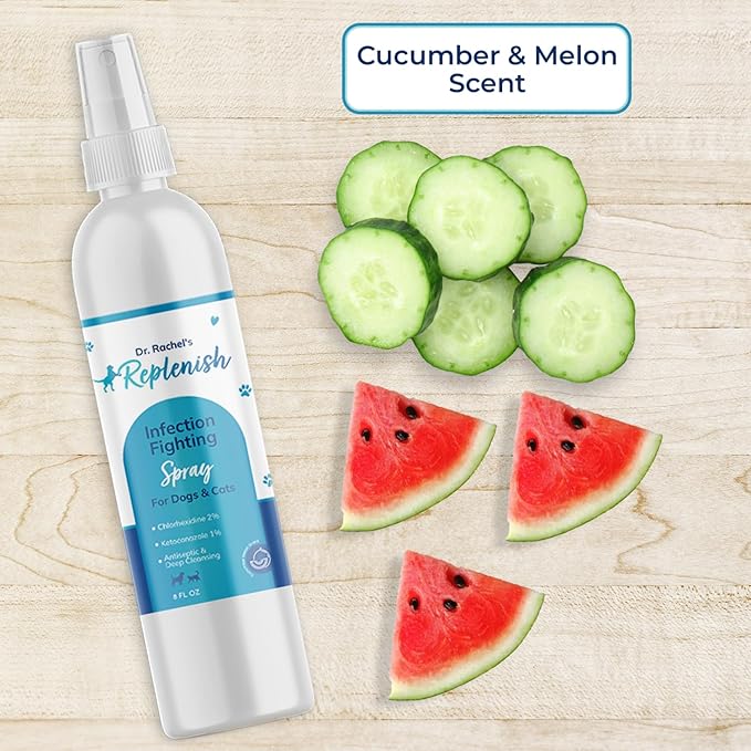 Replenish Antiseptic Spray for Dogs β Medicated Anti Itch Spray for Pets β Chlorhexidine & Ketoconazole Pet Spray β Dog Itching Skin Relief - Antiseptic Spray for Cats Skin Allergy β 8 oz