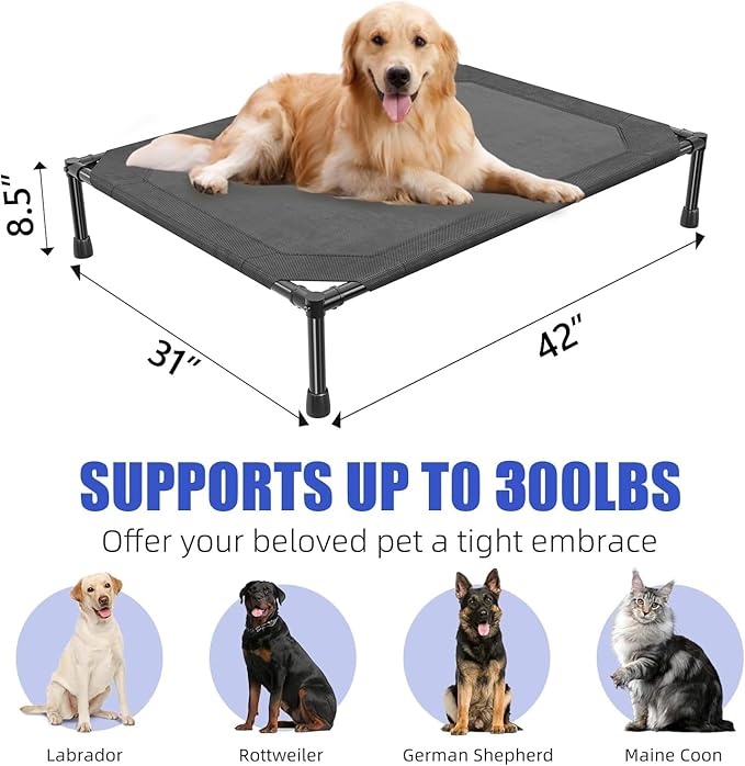Simple Trending Raised Dog Bed for Large Dogs, Cooling Elevated Dog Bed, Breathable Pet Cot Bed, 42" x 31", Black