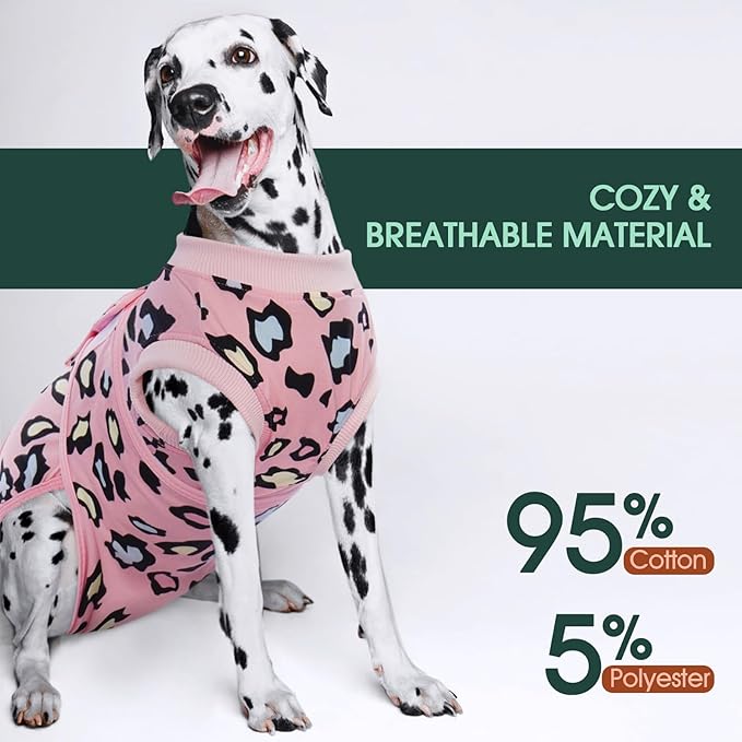 Kuoser Dog Recovery Suit for Dogs After Surgery,Professional Surgical Onesie for Female Male Dogs Spay Neuter,Soft Dog Surgery Suit Bodysuit for Abdominal Wounds Skin Disease,Pink Leopard S