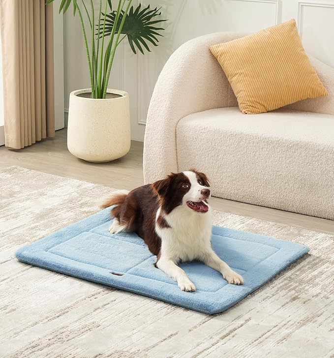 Made4Pets Dog Crate Pad Bed for Extra Large Dogs, Washable & Reversible, Anti-Slip Kennel Mat for Cozy Sleeping, Soft Fluffy Dog Bed for Indoor & Outdoor Use, 48"x30", Blue