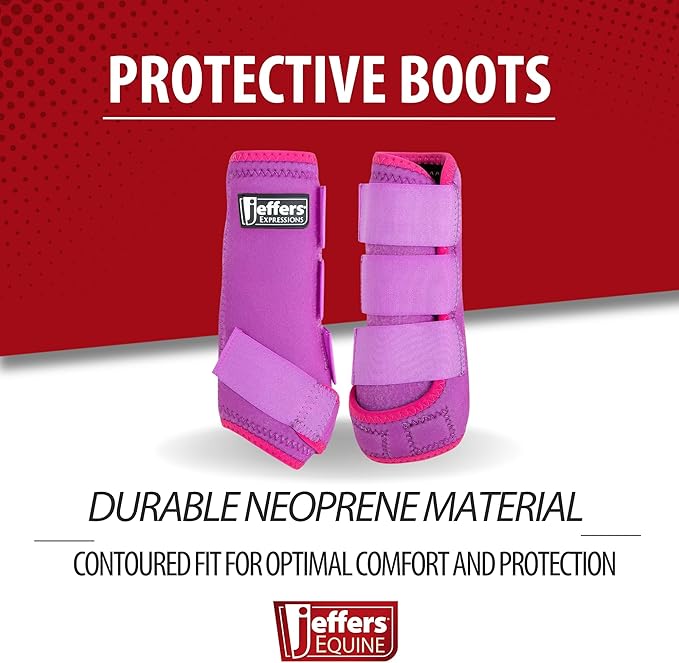 Jeffers Expression Neon Horse Boots 1 Pair - Purple & Pink, Breathable Neoprene, Secure Strap Closures, Durable Premium Protection for Jump Training & Trail Riding - Front & Hind, Large Size