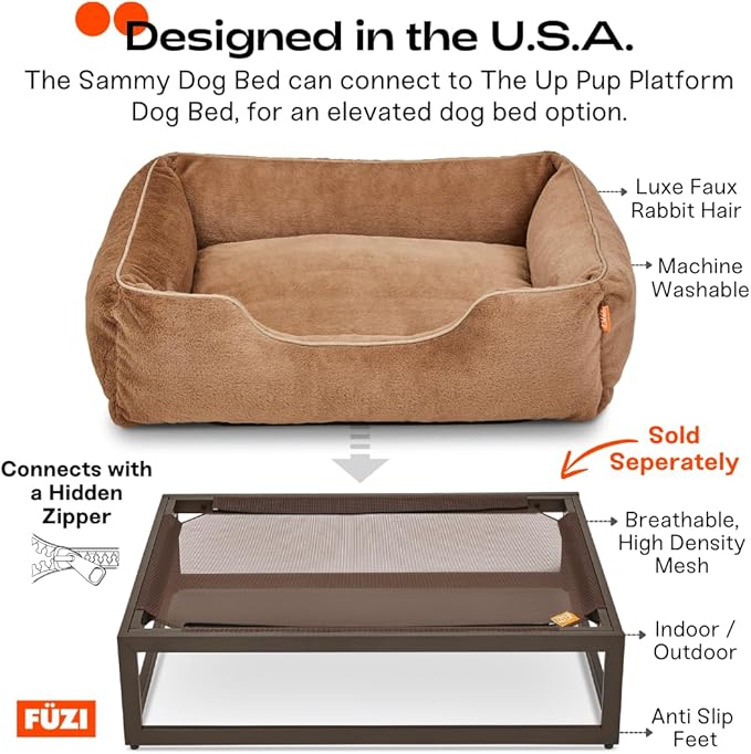 FUZI Luxury Aesthetic Dog Bed for Large Dogs with Washable Cover, Pet Couch, Pet Bed with Sides, Non-Slip Bottom, Soft and Durable Calming Dog Bed, Faux Rabbit Fur, Large 31.75x23.6x9.5 Light Brown