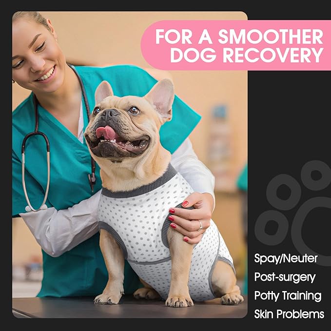 FUAMEY Dog Recovery Suit Male,Dogs Surgery Neuter Suits Puppy Spay Shirts for Female Protect Dog's Skin Anti Licking Abdominal Wounds Doggie Onesie Pet Bodysuit Alternative to Cone Polka Dot L