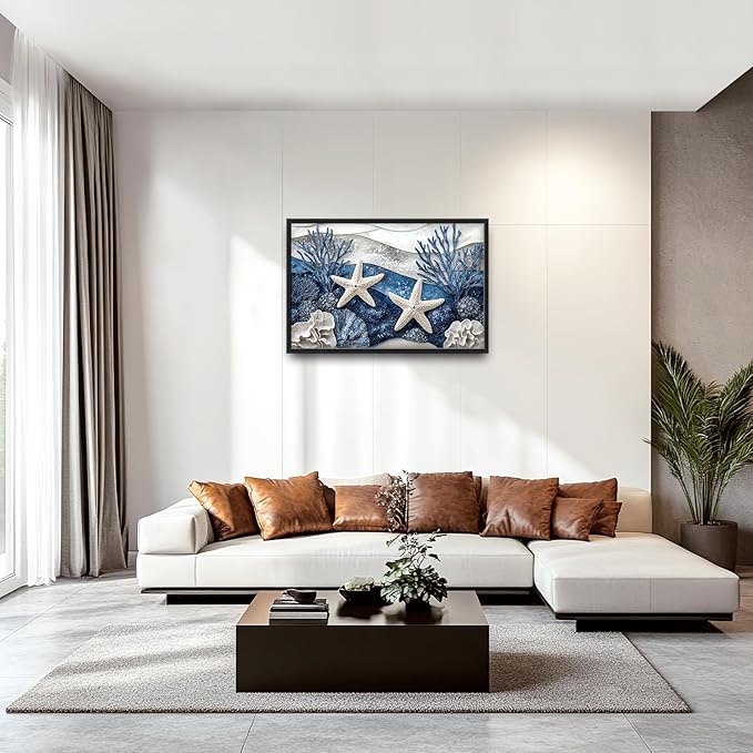Large Starfish Nautical Wall Art for Living Room, Ocean Canvas Oversized Wall Decor, Sea Animal Modern Framed Pictures Painting Print Artwork for Bedroom Office 36"L x 24"W