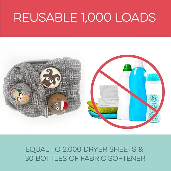 Fluff Ewes Wool Dryer Balls 3 Pack Premium New Zealand Wool Laundry Balls for Dryer, No Static Dryer Balls Laundry Reusable, XL Christmas Dryer Balls, Holiday Dryer Balls - Sheep in Heavenly Peace