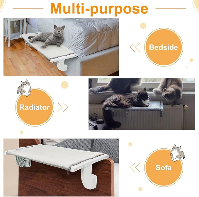 Sunhoo Cat Window Perch Hammock Kitty Bed for Windowsill Bedside Large Cats Shelf Seat Inside with Adjustable Ledge Sturdy Removable Cover Easy Assembly No Suction No Drill Hold 40lbs 22 * 13.58in(S)