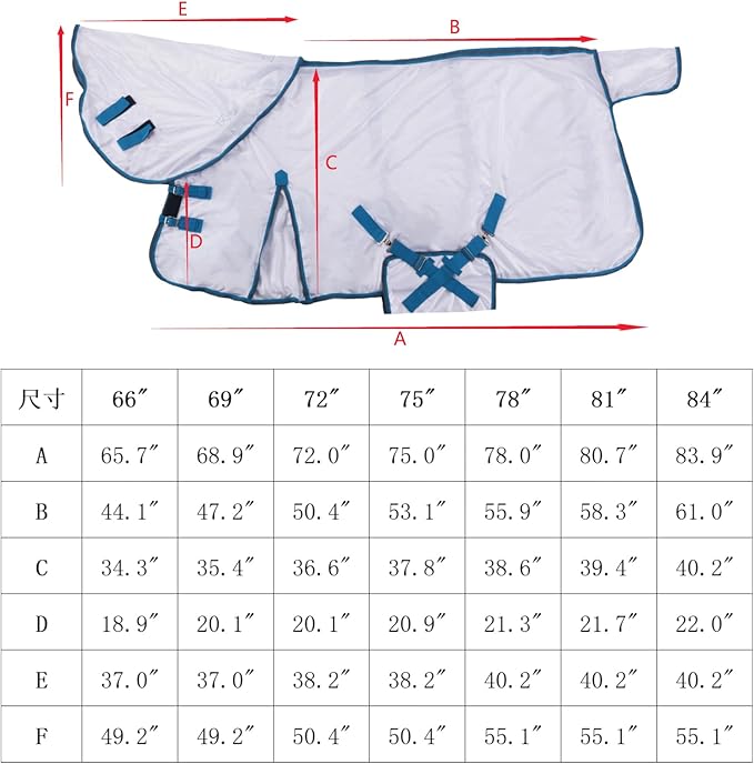 Horse Fly Sheet with Detachable Neck Cover & Belly Wrap, Adjustable Fly Sheet for Horses, Ventilated Airflow Mesh Equine Cooling Summer Flysheet White 78