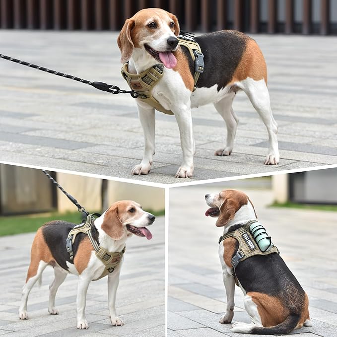 PET MARVEL Tactical Dog Harness for Medium Size, No Pull Military Dog Vest with Easy Control Handle, Molle Hoop & Loop, Adjustable Reflective Reinforced Stich for Walking Training, Brown