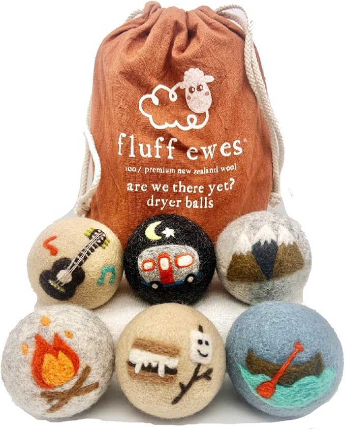 Fluff Ewes Wool Dryer Balls 6 Pack Premium New Zealand Wool Laundry Balls for Dryer, No Static Dryer Balls Laundry Reusable, XL Wool Dryer Balls Cute, Baby Dryer Balls for Dryers - are We There Yet