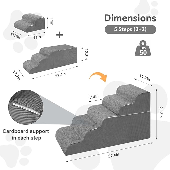 π± π¦ππ²π½π Dog Stairs for High Beds, 21.3" Tall Pet Steps for Small to Large Dogs & Cats, Waterproof with Removable Cover & PE Support Board for Bed, Couch, or Car