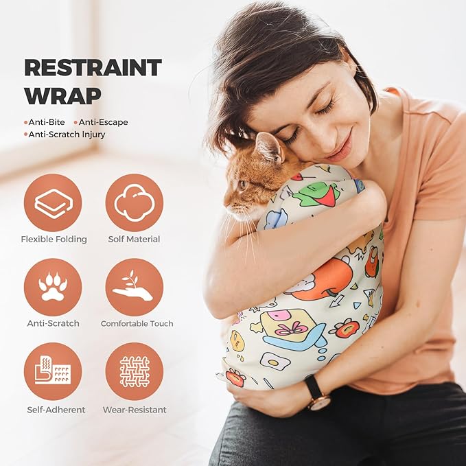 Cat Grooming Wrap, Cat Grooming Supplies for Cutting Nails, Cat Restraint for Nail Clipping to Anti-Scratch/Runaway/Bitten, Cat Swaddle Wrap for Calming & Holding Cat (L (Within 11lbs))