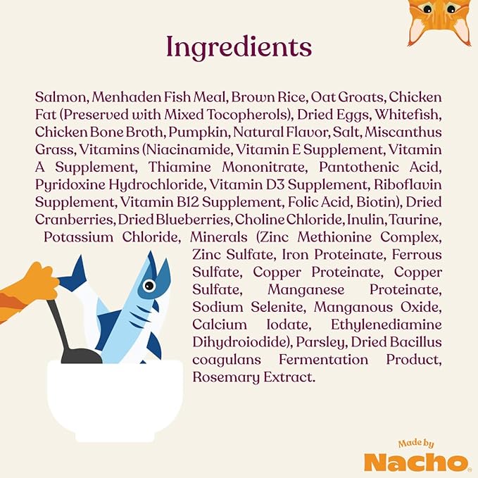 Made by Nacho Dry Cat Kibble 4lb Bag, High Protein and Grain-Friendly Premium Cat Food, Sustainably Caught Salmon and Pumpkin, Infused with Bone Broth for Hydration, Limited Ingredients, Single Bag