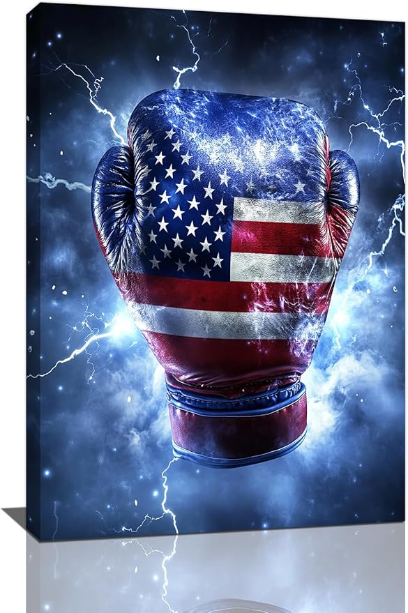 Sports Boxing Wall Art Canvas American Flag Wall Decor Prints Framed Painting Pictures Gifts Artwork for Bathroom Living Dining Room 16"x24"