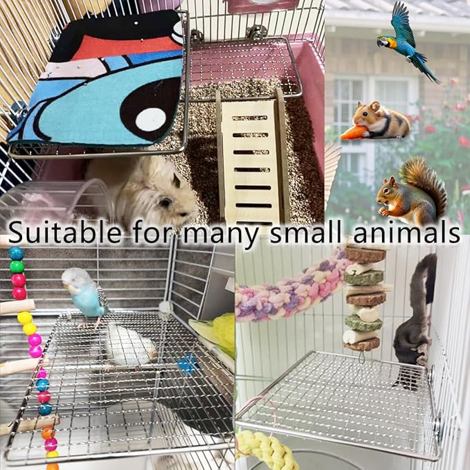 Parrot Perch Platform, Stainless Steel Bird cage Stand, Bird cage Accessories, Suitable for Birds, Parrots, Macaws, Budgies, Parakeets, Hamsters and Other Small Animals (Large, 7 * 11in)