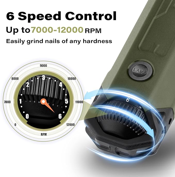 Casfuy 6-Speed Dog Nail Grinder - Newest Enhanced Pet Nail Grinder Super Quiet Rechargeable Electric Dog Nail Trimmer Painless Paws Grooming & Smoothing Tool for Large Medium Small Dogs (Army Green)