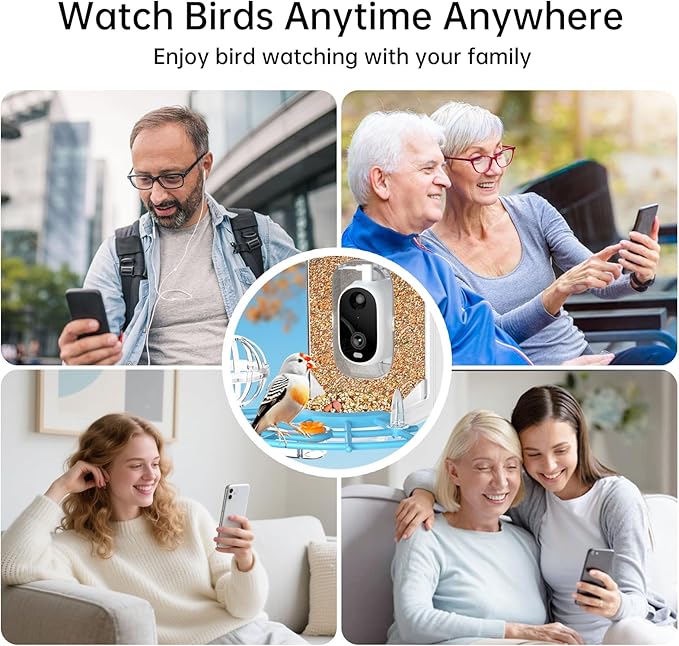 Smart Bird Feeder with Camera Solar Panel, Battery Powered 3MP HD Video Monitoring AI Recognition of 10,000+ Species Color Night Vision,Outdoor Waterproof,for Bird Watching