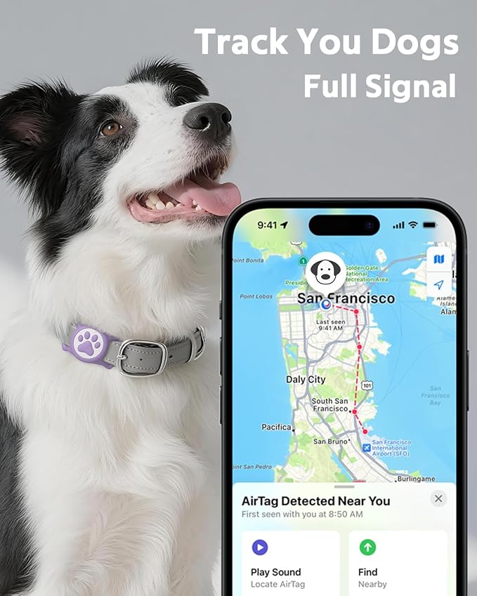 IP68 Waterpoof Dog Airtag Holder, Stretchy Silicone Full Body Covered Apple Air Tag Holder for Dog Cat Collar Fit All Width Collar (Purple, 1 Pack)