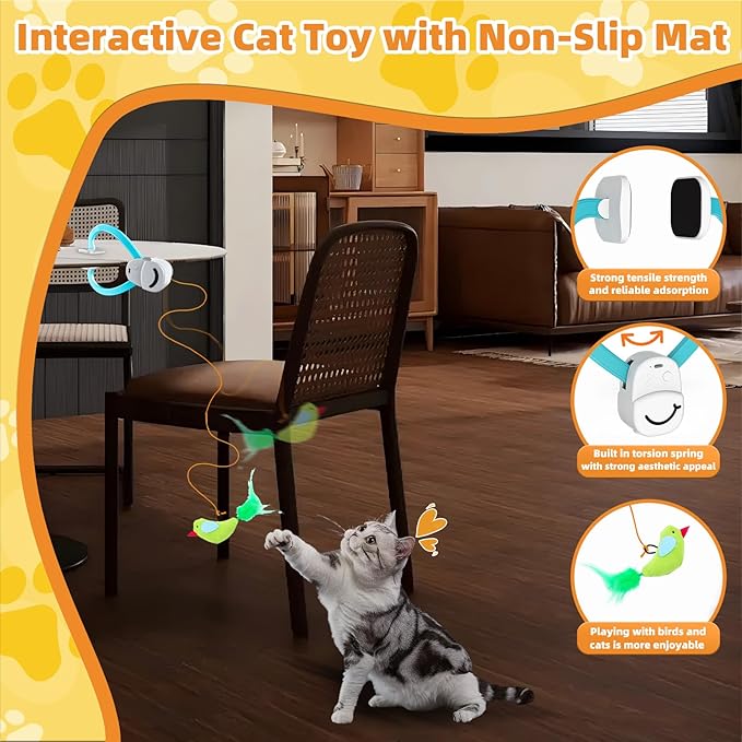 Interactive Cat Toys for Indoor Cats Automatic Electric Flying Bird Feather Wand Toy - Best Kitten & Adult Cat Enrichment Stimulation Toy Hanging Electric Kitty Toys for Bored Cats(Blue White)