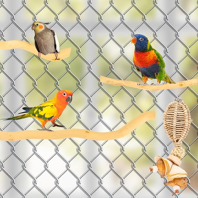 3Pcs Bird Toys Perch Stand for Cage, Natural Parrot Toys, Small Chewing Sticks Toys Bird Cage Accessories for Conures Parakeets Cockatoo African Grey Parrots (3PCS)