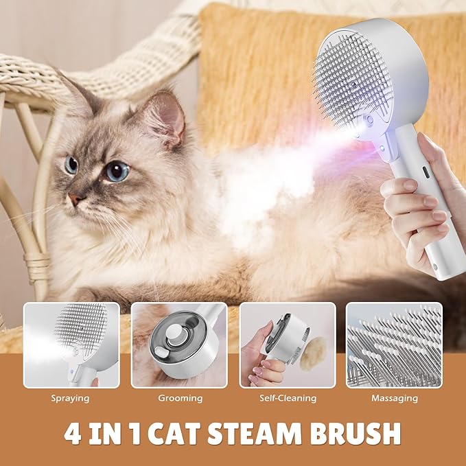 Cat Steam Brush Spritz Spray Defur Comb, Cloud Care Shedding Control for Indoor Cats, Long Short Hair 2024 New Pet Grooming Brush for Massage Clean Design
