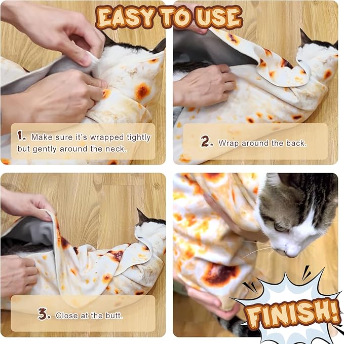 Cat Wrap for Cutting Nails, Tortilla Blanket Pet Supplies Cat Washing Bag, Burrito Blanket Cat Restraint for Nail Clipping, Multifunctional Pet Tool Gifts for Cat Lovers (L (within 14lbs), Pizza)