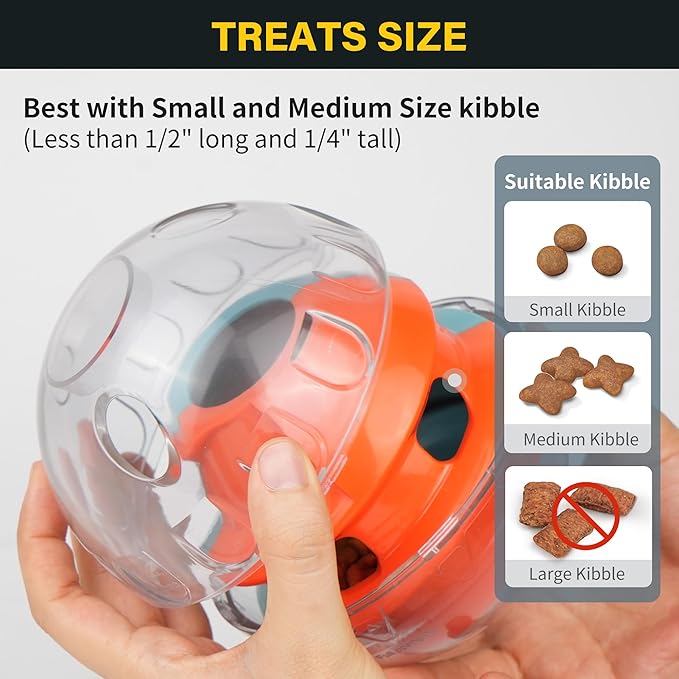 PrimePets Dog Treat Ball, Adjustable Food Dispensing Interactive Toys, Slow Feeder Treat Ball, 4.8'' Green/Red