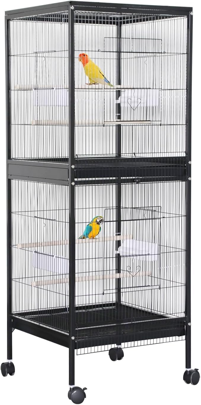 GarveeHome Small Bird Cage with Wheels, 55 Inch Parakeet Cage with Top Stand, 2 in 1 Bird Carrier for Parakeets, Canaries, Lovebirds, Small Quaker, Cockatiels, Budgie, Green Cheek (55in)