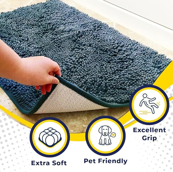 Muddy Mat® Shown on TV – Super Absorbent Door Mat Indoor, Microfiber Quick Dry Chenille Entryway Rug, Non-Slip Front Door Mat, Indoor Mats for Entryway, Machine Washable Pet Rug, Atlantic Blue 24"x36"