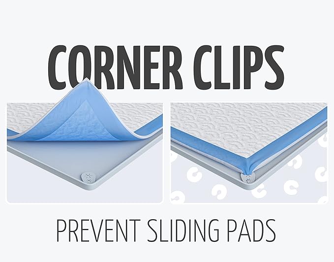 TidyFriend 2 Pk Pee Pad Holder Tray for 30” x 23” Pee Pads with Corner Lock Holes, Raised Edges, Non-Spill, Easy to Clean Silicone Dog Potty Tray Holder, For Indoor Floor Protection (Light Grey)