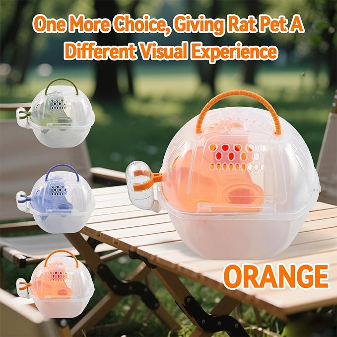 Carrier Cage for Hamster Portable,Lightweight Hamster Travel Carrier with Exercise Wheel Water Bottle,Plastic Small Rat Travel Cage Breathable Orange Outdoor Pet Case for Little Rats Mice