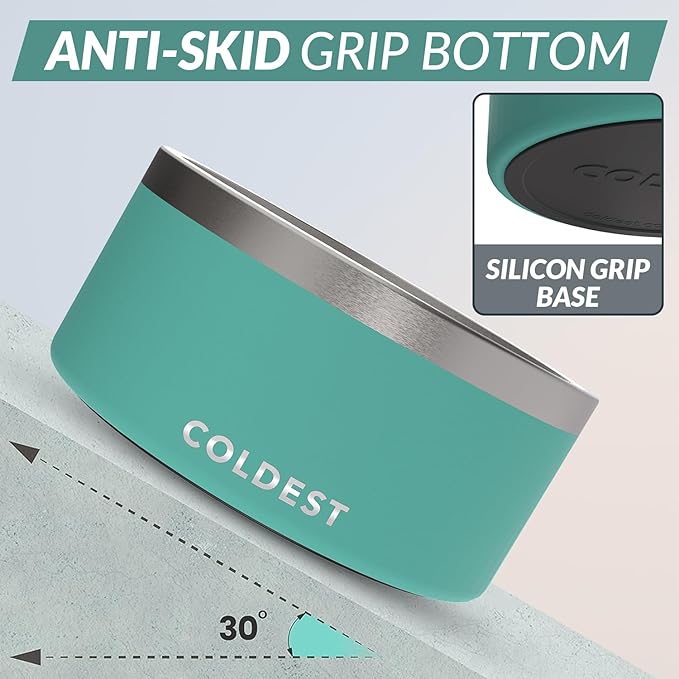 Coldest Dog Bowl - Anti Rust Metal, Non Slip, 3 Layers Insulated Stainless Steel Dog Bowls - Spill Proof & Heavy Duty - Water Bowl for Dogs, Cats & Pets, Dish Washer Safe (200 oz, Terraform Green)