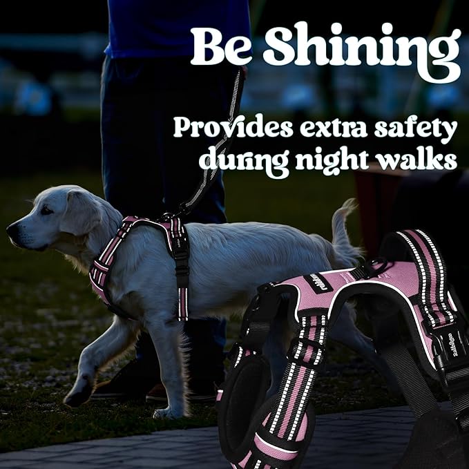 rabbitgoo Dog Harness Medium Sized, No Pull Pet Harness with 3 Buckles, Adjustable Soft Padded Vest with Control Handle, Walking Reflective Pet Vest for Medium Dogs, Pink, M