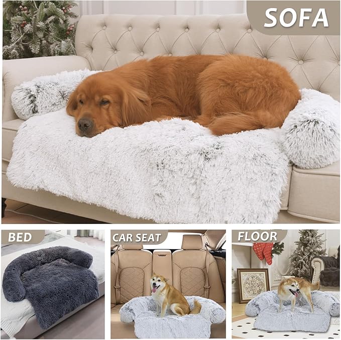 Calming Dogs/Cats Bed Mats, Dog Pad Washable Removable Couch Cover, Plush Long Fur Mat for Pets, Waterproof Lining, Perfect for Small, Medium and Large Dogs and Cats (Gradient Brown, 31"x23")