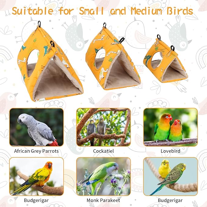 Rypet Winter Warm Bird Nest House - Hanging Hammock Velvet Shed Hut Cage Plush Fluffy Birds Hideaway Sleeping Bed Fuzzy for Parrot Parakeet Cockatiels Budgies Lovebird Small(Yellow)