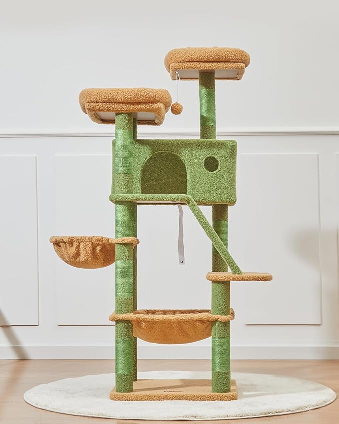 Taoqimiao Cactus Cat Tree, 57.5-Inch Cat Tower for Indoor Cats Large Adult, Extra Large Cat Condo, 8 Sisal Scratching Posts, Metal Frame Cozy Hammock, Durable Scratch Board, 2 Top Perches, MSC026