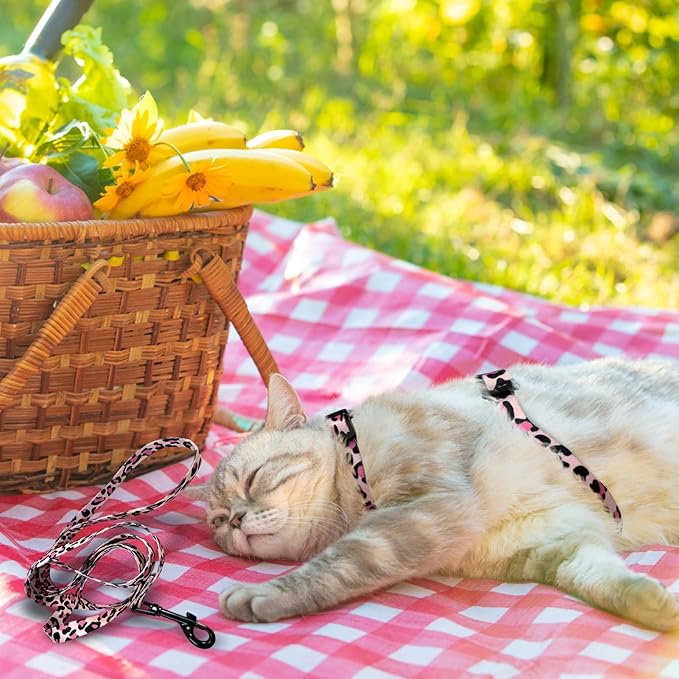PAWCHIE Cat Harness and Leash Set, Cats Escape Proof-Adjustable Kitten Harness Lightweight Soft Outdoor Walking Travel Pet Safe Harness, Puppy Harness for Girl Cats Bunny Rabbit Small Dog, Pink S