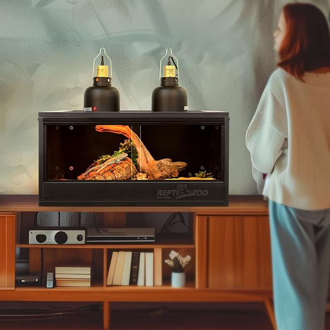 2 Pack Reptile Light Fixture, 5.5in Deep Dome Reptile Heat Lamp Fixture with Switch, Dual Terrarium UVB Basking Light Fixture for Bearded Dragon Snake, Suitable for E26 Bulbs Up to 100W