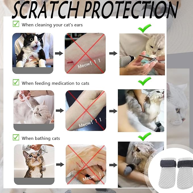 4 Pcs Cat Scratch Cover for Nursing Rehabilitation Boots Adjustable Bath Bath Gloves,to Prevent Scratching Suitable for Bathing, Feeding and Nail Trimming of Cats