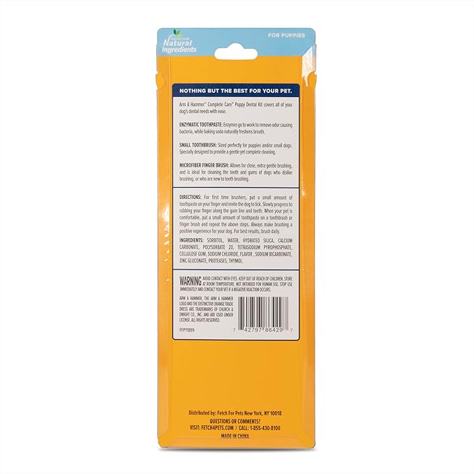 Arm & Hammer Complete Care Puppy Dental Kit, Chicken Flavor Enzymatic Dog Toothpaste, Toothbrush, & Microfiber Brush, Baking Soda + Calcium, Enhanced Formula, 2.5oz