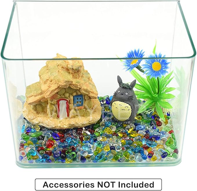 Rainbow Glass Stones, 1Lb/460g Irregular Sea Glass Pebbles Non-Toxic Artificial Crystal Stones for Handmade Artwork/Vase Filler/Terrarium Flowerpot Aquarium Turtle Tank Decoration, Multicolored