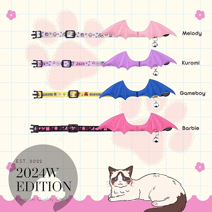 1 PC Bat Wing Cat Collar with Bell, Adjustable Kitten Collar with Safety Breakaway Buckle for Boy&Girl Cats, Halloween Christmas Cat Accessories for Kitten Puppy