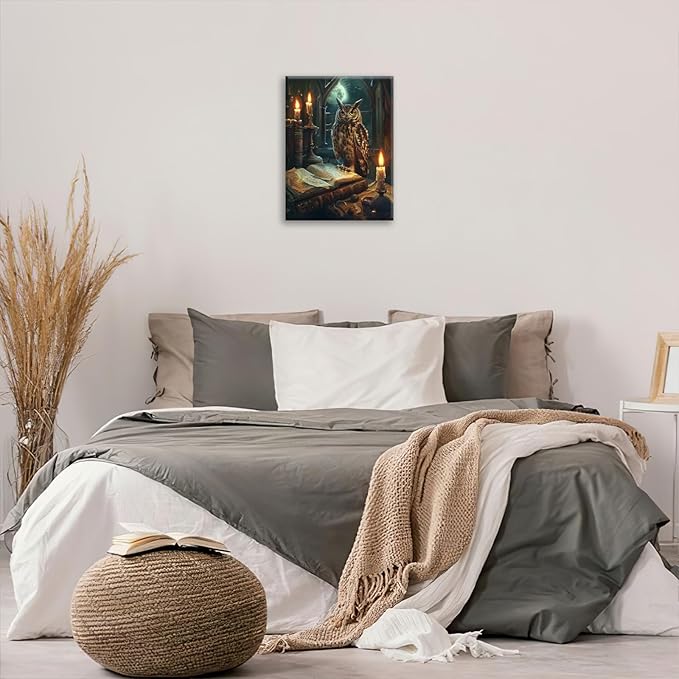 Owl Book Wall Art Vintage Canvas Wall Decor Prints Framed Painting Owls Pictures Gifts Artwork for Bathroom Living Dining Bedroom 16"x20"