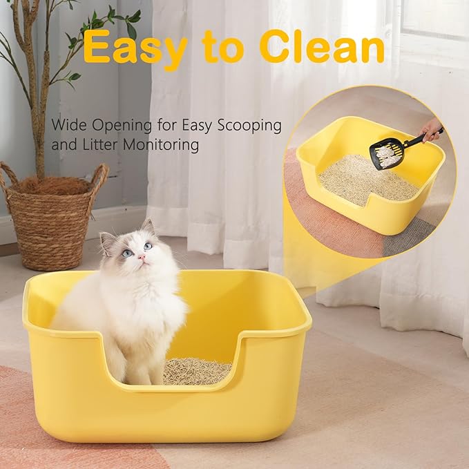 Large Cat Litter Box with High Sides,Cat Boxes for Indoor Cats,Cat Litter Pan for Kitty,Litter Box with Low Entry,Easy to Clean,Anti-Splashing (White)
