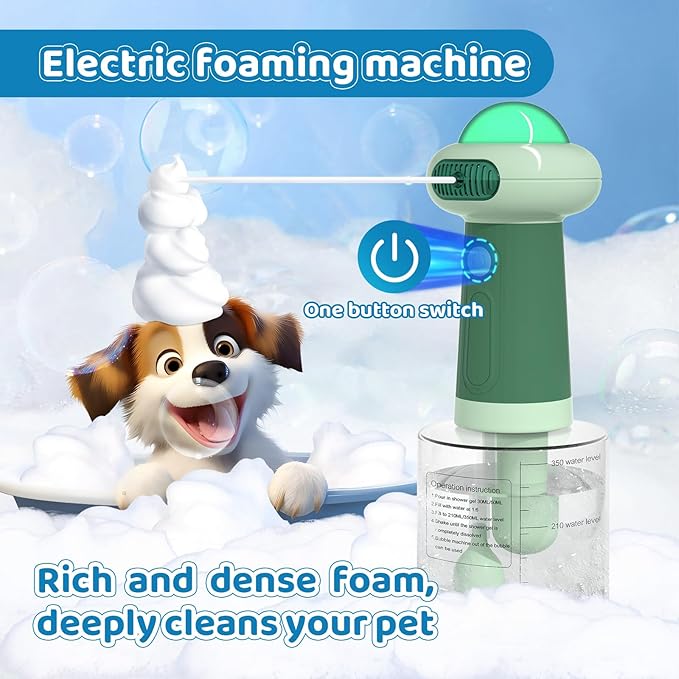 Electric Dog Shampoo Dispenser,IPX7 Cat Shampoo Sprayer,Pet Bath Supplies Automatic Foaming Shampoo Dispenser for Dog Deep Cleaing,Kitchen Sink,Bathroom Green