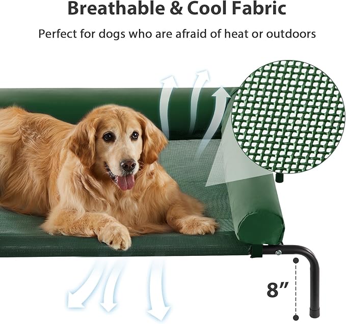 RRPETHOME Large Elevated Cooling Dog Bed, Raised Dog Cot Beds for Large Dogs, Elevated Outdoor Pet Bed, Chew Proof Portable Cooling Pet Cot with Skid-Resistant Feet and Breathable Mesh