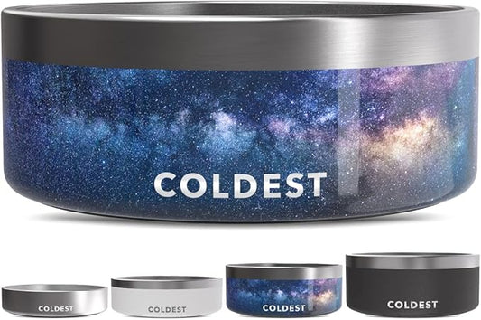 Coldest Dog Bowl - Anti Rust Metal, Non Slip, 3 Layers Insulated Stainless Steel Dog Bowls - Spill Proof & Heavy Duty - Water Bowl for Dogs, Cats & Pets, Dish Washer Safe (64 oz, Into The Beyond)